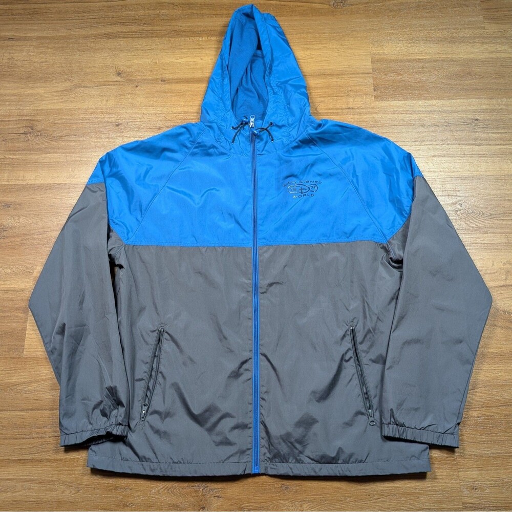 Walt Disney World Park 1971 Windbreaker Rain Jacket Mens Size XL Blue Grey